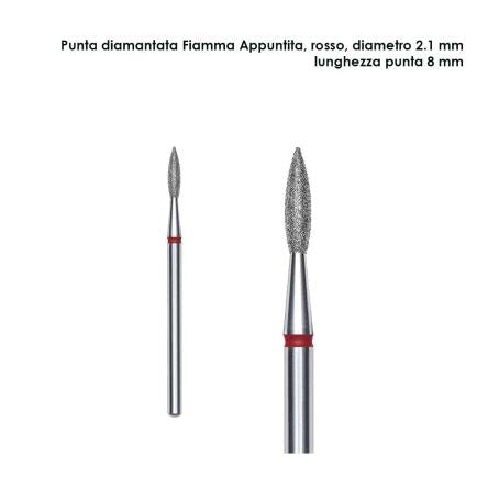 Staleks punta diamantata fiamma appuntita, col. rosso, diametro 2,1 mm l.punta 8 mm