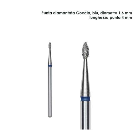 Staleks punta diamantata goccia, colore blu, diametero 1,6 mm l. punta 4 mm